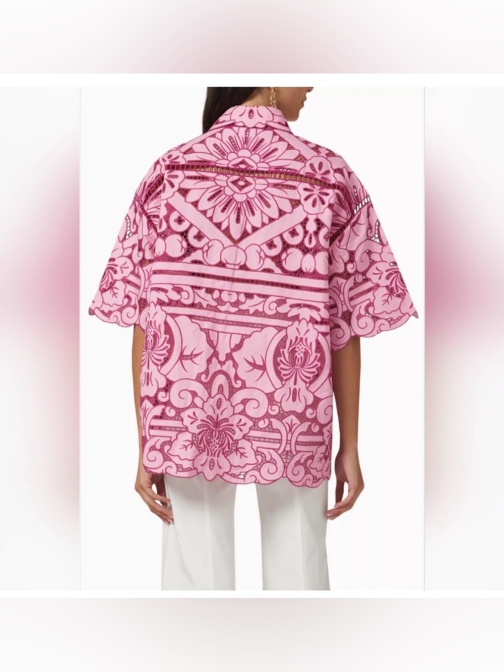 Zimmermann pink cut out lace oversized button down Medium - Picture 2 of 6